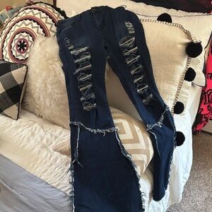 Boutique 9 Dark Blue Distressed Flare Jeans